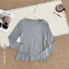 Camiseta básica de gola redonda, levemente solta, com textura fosca suave, para mulheres, versátil, modeladora, T-shirt simples de manga comprida, nova