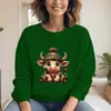 Sudadera de Cuello Redondo para Mujer, Talla Europea, Top Lindo con Estampado de Vaca de Dibujos Animados, Venta al por Mayor de Deseos de Amazon, Negro