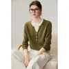 Suéter de Cachemira con Cuello en V de Temperamento Otoño Invierno para Mujer, Manga Larga, Botones, Tejido de Punto Holgado, Moda, Capa Interior, Capa Base, Suéter