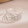 Pulsera de Cruz Abierta de Tres Capas Cuadrada Incrustada con Diamantes Transfronteriza Europea y Americana Pulsera Simple de Moda Joyería de Lujo Ligero de Alta Gama para Mujeres