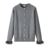 Ropa de Mujer Transfronteriza 2026 Moda Europea y Americana Casual Simple Suéter de Punto de Cuello Redondo de un Solo Botón con Puños Peludos para Mujer C93134