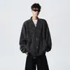 Cárdigan de punto grueso mezclado para hombre, suéter sin cuello texturizado de colores mixtos vintage, chaqueta de punto holgada con hombros caídos