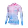Ropa de ciclismo de otoño para mujer, de manga larga, azul, rosa degradado, transpirable, para exteriores, para ciclismo de montaña y carretera