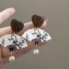 Pendientes de bambú estilo chino con forma de abanico y aguja de plata, estilo nacional, con forma de gota de agua y mariposa, vintage, combinables para mujer.