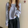 Sudadera de Manga Larga con Cuello Redondo para Mujer, Temporada de Primavera y Otoño, Nueva 2023, Holgada, Otoño e Invierno, Delgada, Nicho, Estilo Coreano, Top Corto de Color Sólido