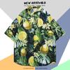 Camisa de Manga Corta de Seda Helada de Verano para Hombre, Camisa Floral Playera de Tendencia Nacional Hawaiana, Camisa Versátil de Estilo Hong Kong Holgado Japonés para Hombre