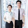Camisa profesional de corte entallado para hombre y mujer, camisa de manga corta con lazo en la parte inferior, camisa de negocios para oficina de empresa de seguros