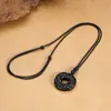 Tichia Toma Real Ágata Negro Pixiu Hebilla Ping An Collar de Pareja Tendencia Nacional Colgante de Calcedonia de Alta Calidad Cuerda Negra Tejida