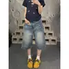 Calça Capris Jeans Retrô Americana Plus Size Feminina 2026 Verão Solta Cobre os Quadris Cintura Alta Emagrecedora Casual Perna Larga Comprimento Médio