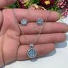 Aretes colgantes de circonita redonda de un quilate micro-incrustada transfronterizos europeos y americanos para mujer, collar de tesoro colorido, juego de dos piezas al por mayor