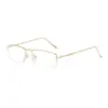 Óculos de Grau de Negócios Novo Estilo, Armação de Metal Tendência, com Lentes de Grau ou Sem Grau, Óculos Masculinos Meia-Armação Anti-Luz Azul C