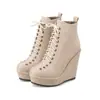 Botas Curtas de Plataforma com Salto Ultra Alto para Mulheres no Outono e Inverno Sapatos Femininos Suede Emagrecedores com Cadarço Botas de Salto Bloco para Entrega