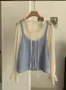 Camisa de Manga Larga Acampanada de Color Sólido Estilo Suave KEKEZOON para Capas de Otoño con Top Chaleco de Punto Hueco 8906