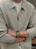 Cardigan de Tricô Cinza de Alta Qualidade com Zíper Duplo Masculino Outono Nobre Estilo Old Money Alto Senso de Inteligência Peça Externa Top