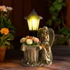 Adorno Decorativo de Jardín de Resina Cruz Pequeño Ángel Estatua Manualidad Luz Solar Exterior Patio Paisajismo Luz de Atmósfera