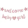 Bienvenida Bebé Niña/Niño Banner Dorado con Brillo Banner para Fiesta de Baby Shower Fiesta para Recién Nacidos