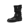Hebilla de cinturón de moda simple estilo coreano de 4 cm, botas de caballero, nuevo modelo otoño e invierno 2026, punta redonda, tacón grueso, botas vaqueras versátiles para mujer