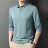 Camiseta Masculina de Manga Longa 2024 Primavera e Outono para Negócios, Corte Amplo para Pais de Meia-Idade, Camisa Polo Casual, Top Camiseta Masculina
