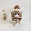 Sombrero de Invierno y Otoño para Niños Sombrero de Lana de Oso Sombrero de Algodón Tejido para Niñas Cálido Sombrero de Bebé Bufanda Conjunto de Dos Piezas