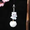 Corrente de Chaveiro para Celular Bola de Pelo de Gatinho Cartoon Tridimensional Material de Resina Fofo Saquinho Pingente de Decoração para Carro Atacado