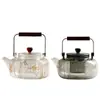 Tetera de Cristal de Borosilicato Grueso Resistente al Calor con Mango de Bambú Dorado y Plateado, Hervidor para Preparar Té con Separación de Hojas y Agua