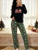 Suministro directo de fábrica a plataformas transfronterizas: pijama de doble longitud para mujer de otoño e invierno, jersey de cuello redondo para casa, ropa para Navidad y Año Nuevo