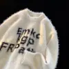 Suéter Retro Americano con Letras para Hombre y Mujer, Nuevo Otoño e Invierno de Pareja Holgado Estilo Bf Perezoso Suave Tejido Cardigan Chaqueta Moderno