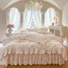Conjunto de Saia de Cama de Algodão Puro Estilo Coreano Primavera e Verão Conjunto de Quatro Peças Estilo Pastoral Estampa Floral Fronhas de Algodão Puro Amigável à Pele Conjunto de Cobertura de Cama para Todas as Estações