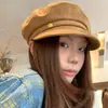 Boina de Ante Metálico con Etiqueta Pequeña Estilo Retro para Mujer Otoño e Invierno Estilo Británico Versátil que Favorece el Rostro Sombrero Pequeño Octagonal Sombrero de Pintor