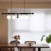 Lámpara de araña retro medieval de madera maciza para comedor, lámpara de tira de una palabra estilo crema para isla de mesa, mesa de comedor de alta gama, barra