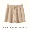 Shorts de tricô de cashmere feminino transfronteiriço, novo estilo outono e inverno, cintura elástica, simples e versátil, confortável, macio e amigo da pele, comprimento de três quartos