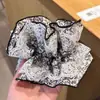 Scrunchie lenço quadrado estilo pastoral francês para meninas e crianças, elástico de cabelo doce com laço para coques, acessório de cabelo