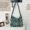 57301 Nova Bolsa Transversal Tie-Dye com Estampa Xadrez, Aba com Zíper, Bolsa de Lona, Grande Capacidade, para o Trabalho, Bolsa de Ombro