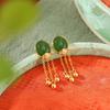 Pendientes Yuebao de plata de ley S925 con jaspe hetiano chapado en oro, estilo chino, con borlas y superficie de huevo, de estilo vintage, ligeros y lujosos.