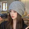 Gorro de Punto de Mezcla de Lana para Otoño e Invierno para Mujer, Gorro Holgado de Moda, Circunferencia de Cabeza Grande, Gorro Turbante Grueso de Doble Capa Cálido