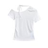 Camiseta de Manga Corta con Hombro Caído Ajustada Americana para Chica Caliente Verano para Mujer Ajustada Corta Chic Única Hermosa Top con Hombro Descubierto