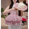 Vestido de Moda de Verano para Niña, Gasa Blanca, Estampado Floral Rosa, Sin Mangas, Sin Tirantes, Malla Abullonada, Vestido Casual de Princesa, Sombrero