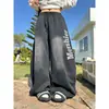 2025 Nuevos Pantalones de Chándal Anchos Retro Americano Desgastado con Letras y Cimitarras para Mujer Sueltos Casual Versátiles Rectos