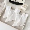 Calcetines KT de patrón oscuro blanco puro hasta la pantorrilla para mujer, calcetines holgados versátiles dulces de seda de morera hasta la pantorrilla, calcetines largos finos transpirables para primavera y verano