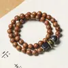Pulsera de Sándalo Dorado 0.8 Círculo Único DIY Flor de Durazno Estilo Étnico Pulsera de Cuentas de Madera Buda para Hombres y Mujeres Fabricante Venta al por Mayor