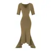 Vestido Longo Sexy Estilo Morcego Manga Morcego Manga Média Saia Bodycon Cauda de Peixe Chegada Nova de Verão Cintura Marcada Franzido Emagrecedor Temperamento
