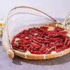 Recogedor cubierto con malla, tamiz tejido de bambú a prueba de insectos, canasta para secar alimentos para el hogar, canasta de almacenamiento a prueba de moscas, canasta de bambú con malla, canasta para tamales