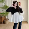 Ropa de Maternidad Otoño 2026 Nuevo Diseño Sencillo con Cuello en V y Blusa de Gasa Plisada para Mujeres Embarazadas, Cubre el Vientre