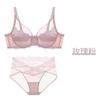 Ropa interior sexy de encaje bordado para mujer, fina, con pecho grande, tirantes superiores pequeños, push-up, antiflacidez, estilo puro.