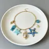 Moderna Cadena de Clavícula con Colgante de Borla de Estrella de Mar y Peces de Colores Estilo Vacacional Europeo y Americano para Mujer, Diseño de Nicho, Cadena Ligera de Lujo para el Cuello