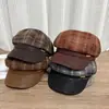 Chapéu Octogonal de Xadrez Britânico para Mulheres Outono/Inverno 2026, Boina Vintage, Chapéu de Jovem Notícias Artista Versátil