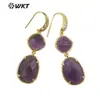 WT-E687 Brincos Pingente Femininos Clássicos e Generosos de Pedra Dupla de Comprimento Médio com Brincos para Suéter ou Saia