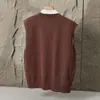 Colete de Lã Marrom com Decote V para Primavera e Outono Masculino Marca Tendência Ins Malha Solta Casual Sem Mangas Estilo Coreano Malha Tendência