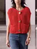 Amazon Tops de Tricô para Mulheres Malha Europeia e Americana Ponto Grosso Gola V Sem Mangas Colete Fashion Elegante Curto Casual Malha