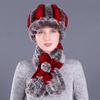 Gorro de Invierno para Mujer de Mediana Edad y Ancianos, Gorro de Pato con Protección Cálida para los Oídos, Piel de Conejo Rex, Lana de Zorro, Tejido a Mano, Gorro Bufanda para Madre